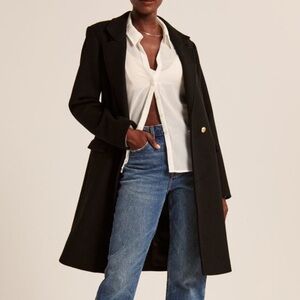 Abercrombie & Fitch Tailored Wool-Blend Dad Coat in Black